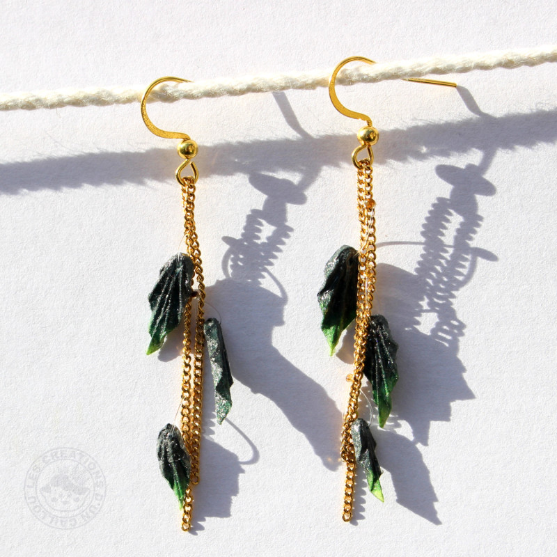 Boucles d'oreilles chaînette de feuilles