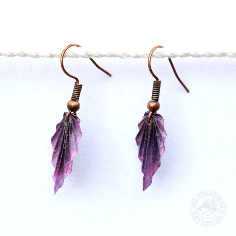 Boucles d'oreilles feuilles violettes