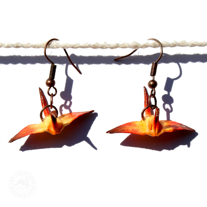 Boucles d'oreilles grues orangées