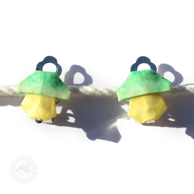 Clips d'oreilles champignons verts et jaunes