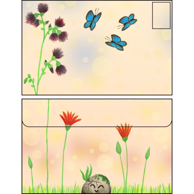 Enveloppe caillou et fleurs sauvages