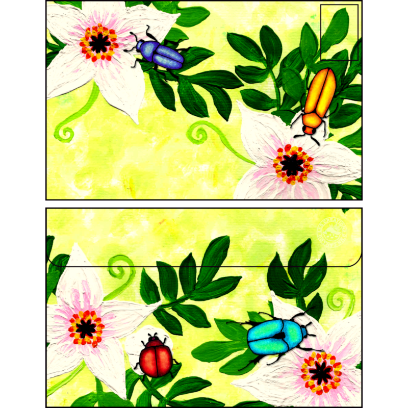 Enveloppe grandes fleurs et coléoptères