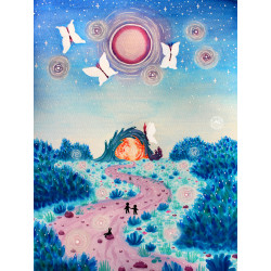 Enveloppe chemin rose et bleu à l'aube