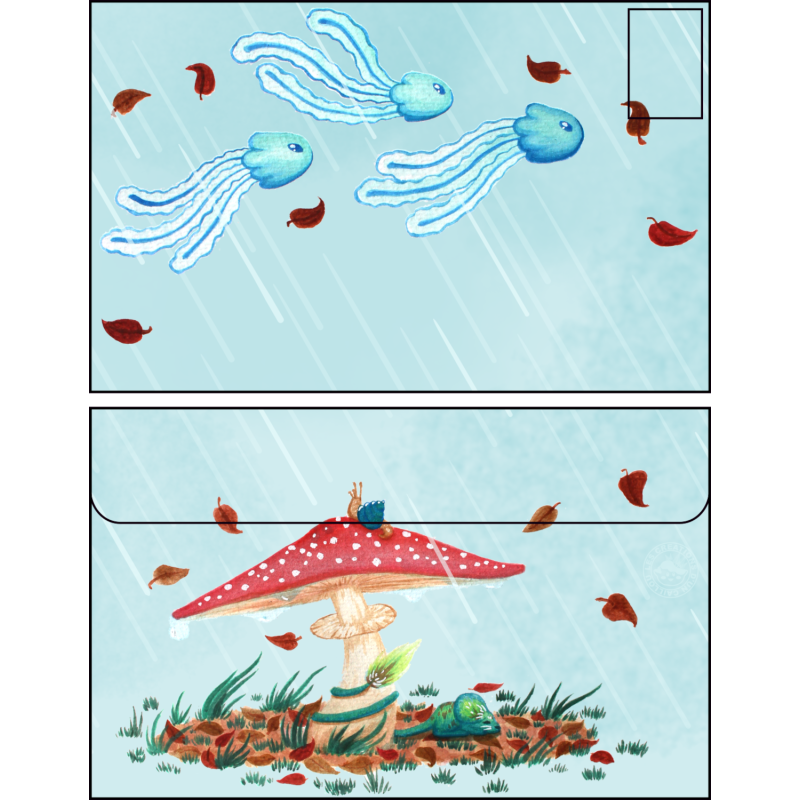 Enveloppe champignon sous la pluie
