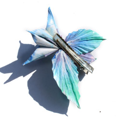 Pince à cheveux fleur bleue et feuilles bleues vertes