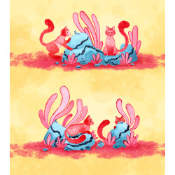 Enveloppe chats rouges et rochers bleus